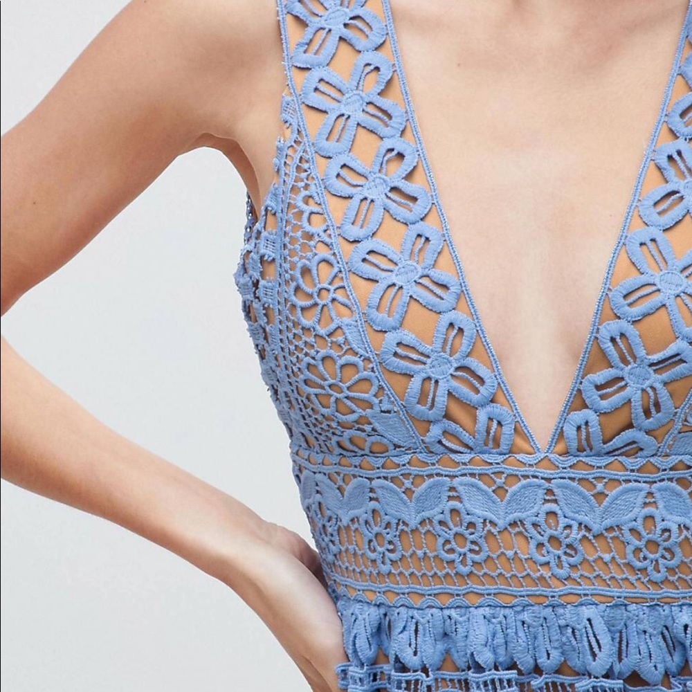ASOS size 4 baby blue lace dress with nude liner.